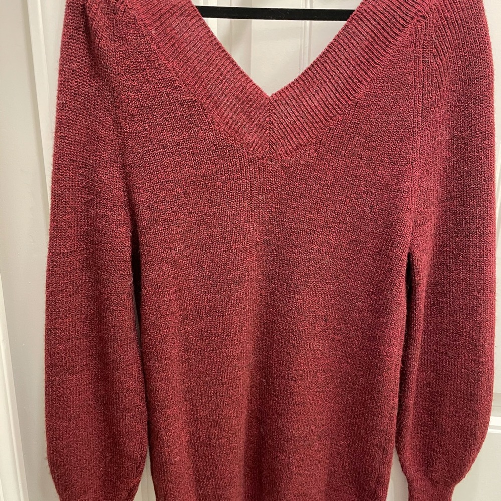 Off the shoulder burgundy tunic sweater